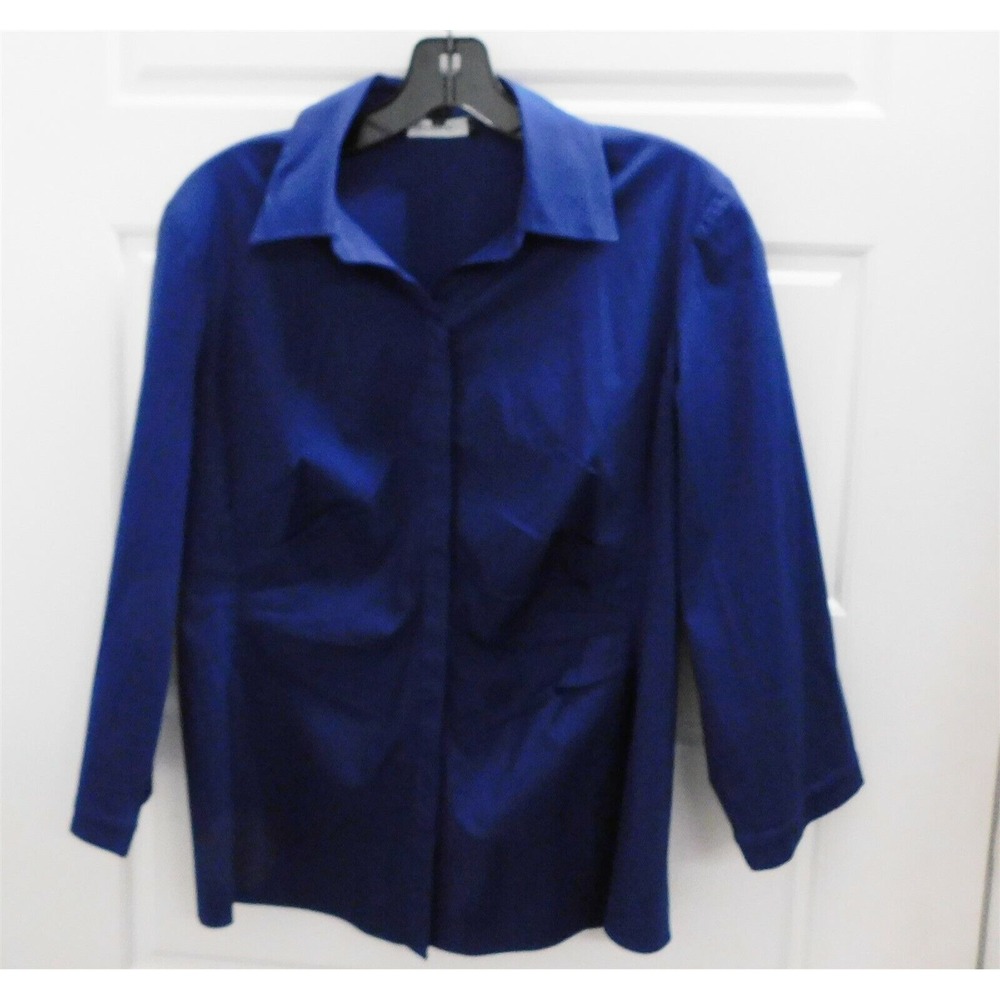 LaFayette 148 New York Navy Blue Stretchy‎ Button Down Blouse sz 6